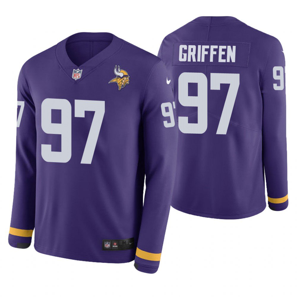 Minnesota Vikings #97 Everson Griffen Purple Therma Long Sleeve Stitched Jersey