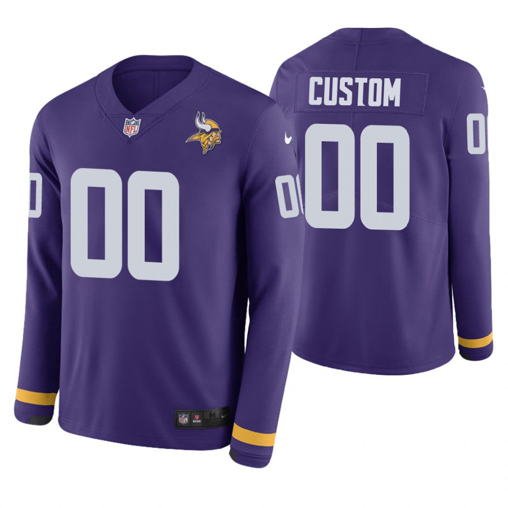 Minnesota Vikings Custom Name And Number Purple Therma Long Sleeve Stitched Jersey