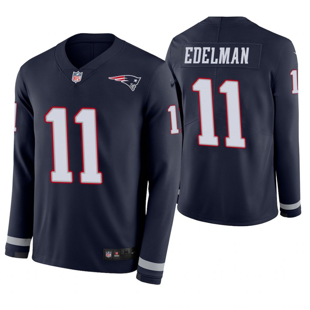 New England Patriots #11 Julian Edelman Navy Therma Long Sleeve Stitched Jersey