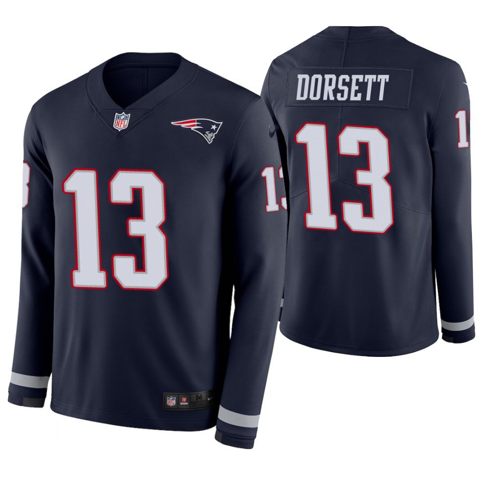 New England Patriots #13 Phillip Dorsett Navy Therma Long Sleeve Stitched Jersey