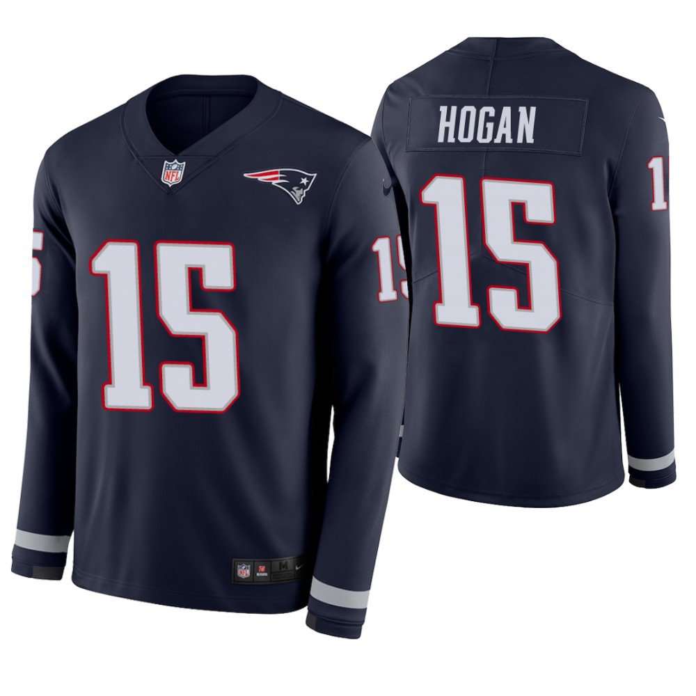 New England Patriots #15 Chris Hogan Navy Therma Long Sleeve Stitched Jersey