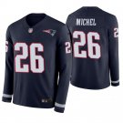 New England Patriots #26 Sony Michel Navy Therma Long Sleeve Stitched Jersey