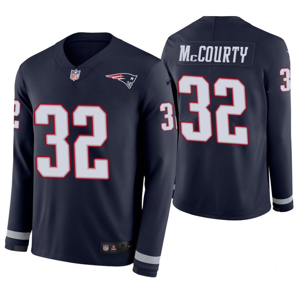 New England Patriots #32 Devin McCourty Navy Therma Long Sleeve Stitched Jersey