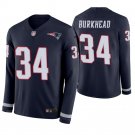 New England Patriots #34 Rex Burkhead Navy Therma Long Sleeve Stitched Jersey