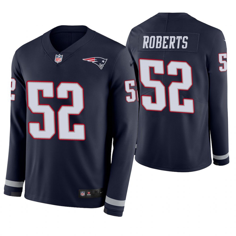New England Patriots #52 Elandon Roberts Navy Therma Long Sleeve Stitched Jersey