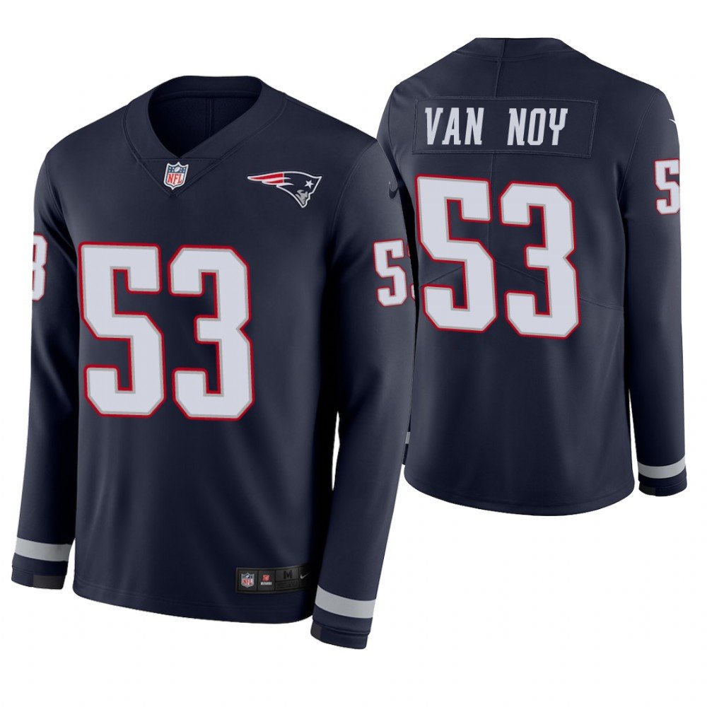 New England Patriots #53 Kyle Van Noy Navy Therma Long Sleeve Stitched Jersey
