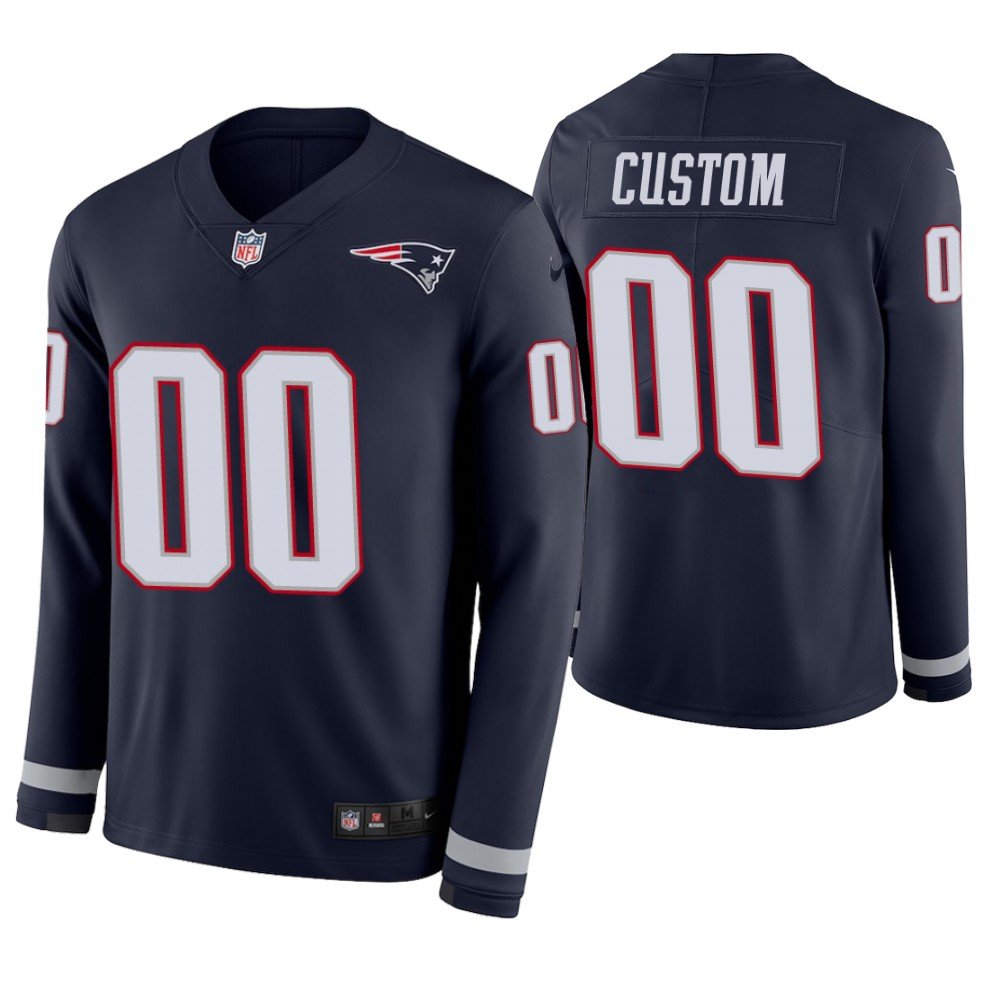New England Patriots Custom Name And Number Navy Therma Long Sleeve Stitched Jersey