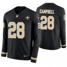 New Orleans Saints #28 Christian Campbell Black Therma Long Sleeve Stitched Jersey
