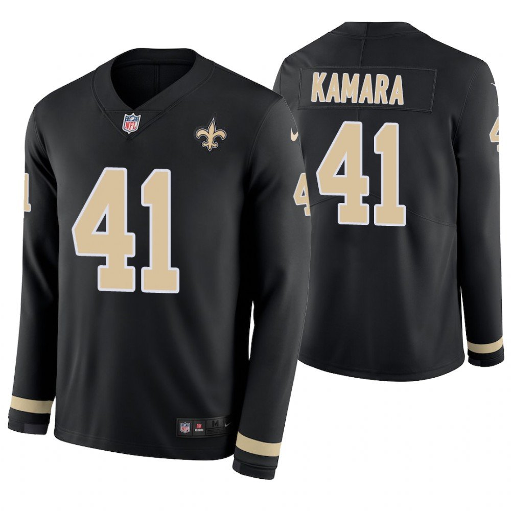 New Orleans Saints #41 Alvin Kamara Black Therma Long Sleeve Stitched Jersey