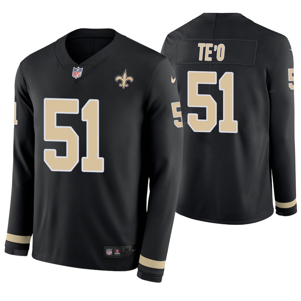 New Orleans Saints #51 Manti Te'o Black Therma Long Sleeve Stitched Jersey