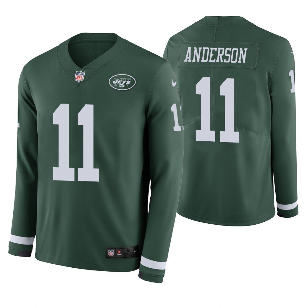 New York Jets #11 Robby Anderson Green Therma Long Sleeve Stitched Jersey