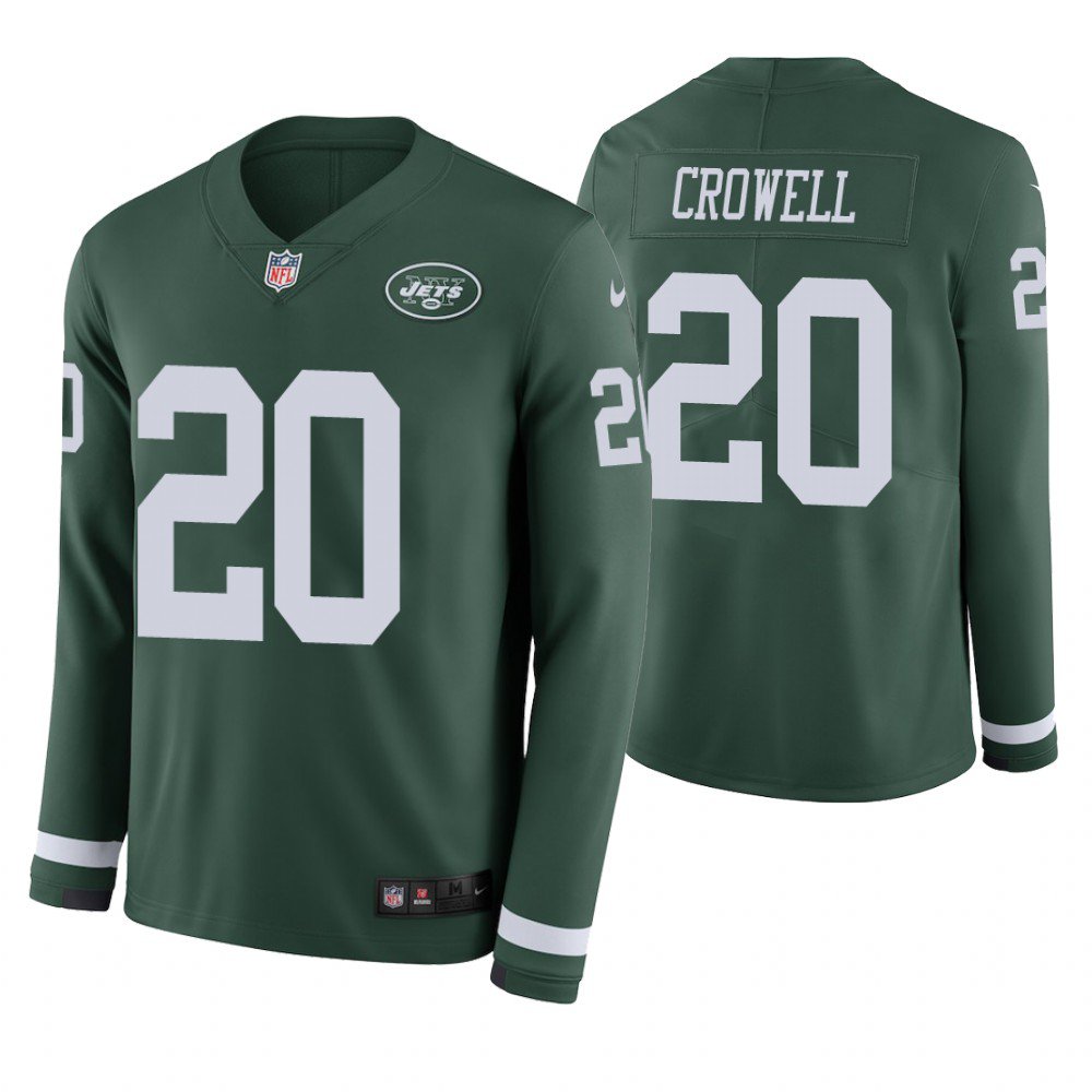 New York Jets #20 Isaiah Crowell Green Therma Long Sleeve Stitched Jersey