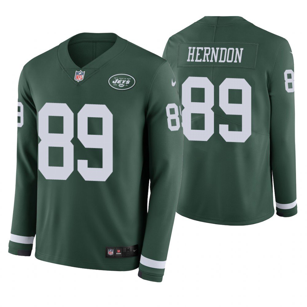 New York Jets #89 Chris Herndon Green Therma Long Sleeve Stitched Jersey
