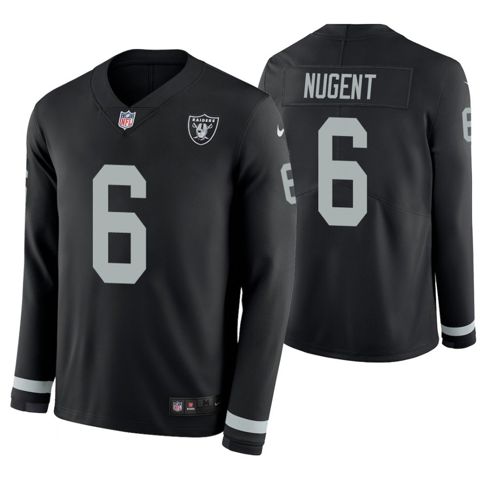 Oakland Raiders #6 Mike Nugent Black Therma Long Sleeve Stitched Jersey