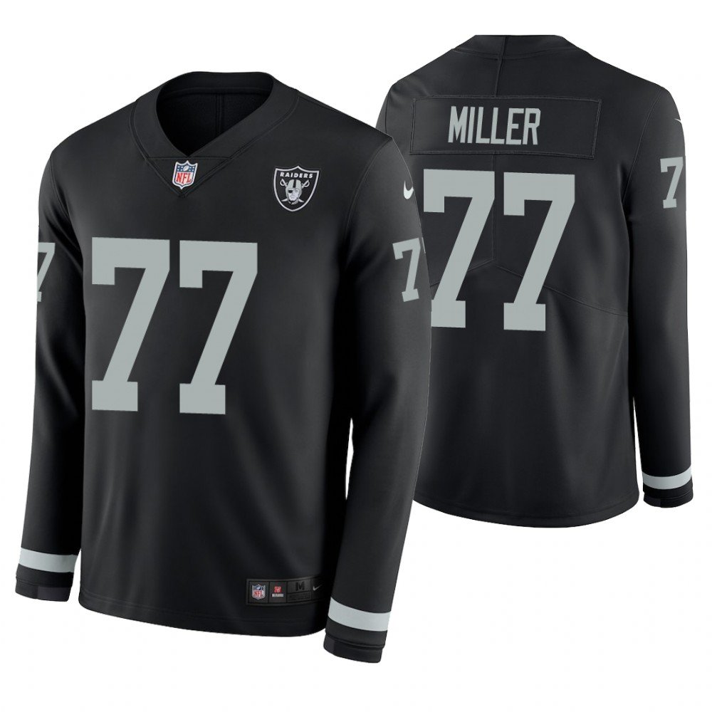 Oakland Raiders #77 Kolton Miller Black Therma Long Sleeve Stitched Jersey