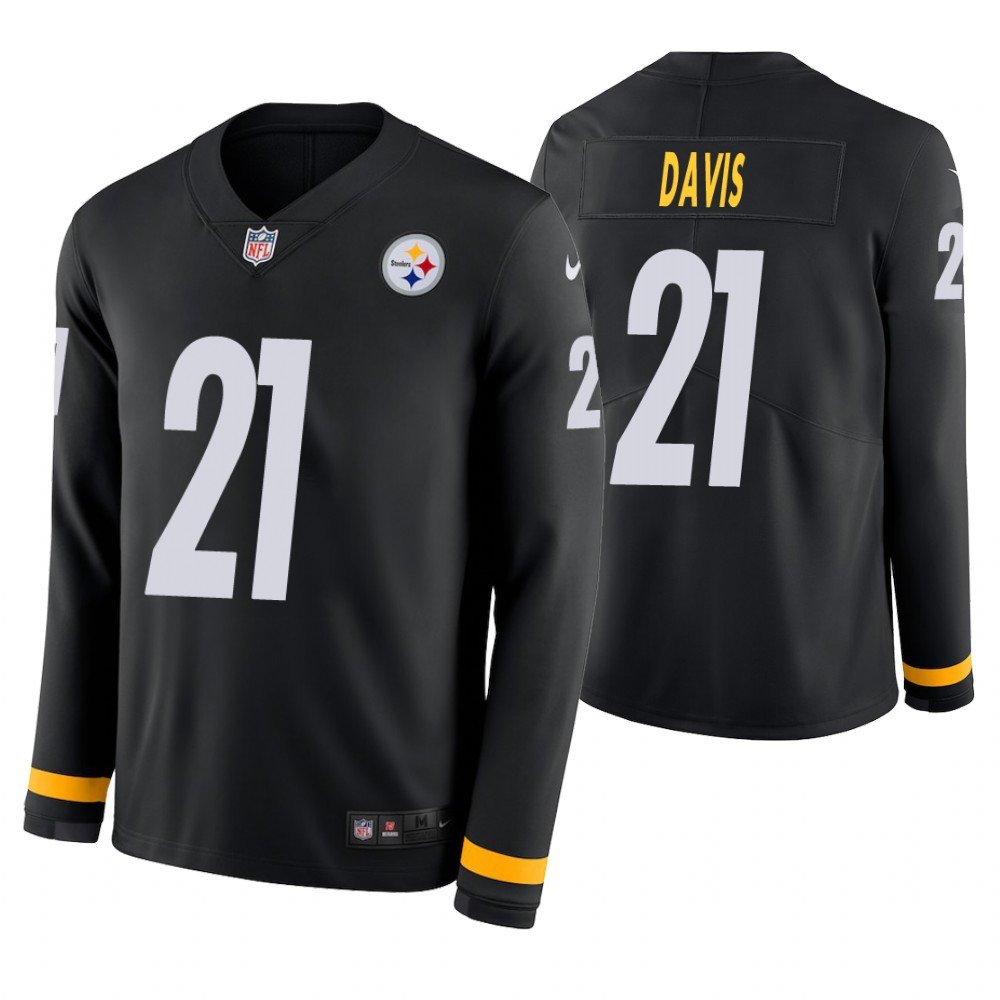 Pittsburgh Steelers #21 Sean Davis Black Therma Long Sleeve Stitched Jersey