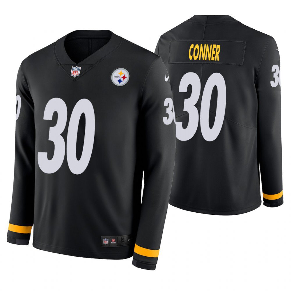 Pittsburgh Steelers #30 James Conner Black Therma Long Sleeve Stitched Jersey
