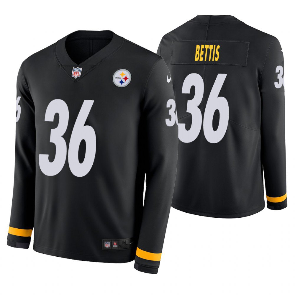 Pittsburgh Steelers #36 Jerome Bettis Black Therma Long Sleeve Stitched Jersey