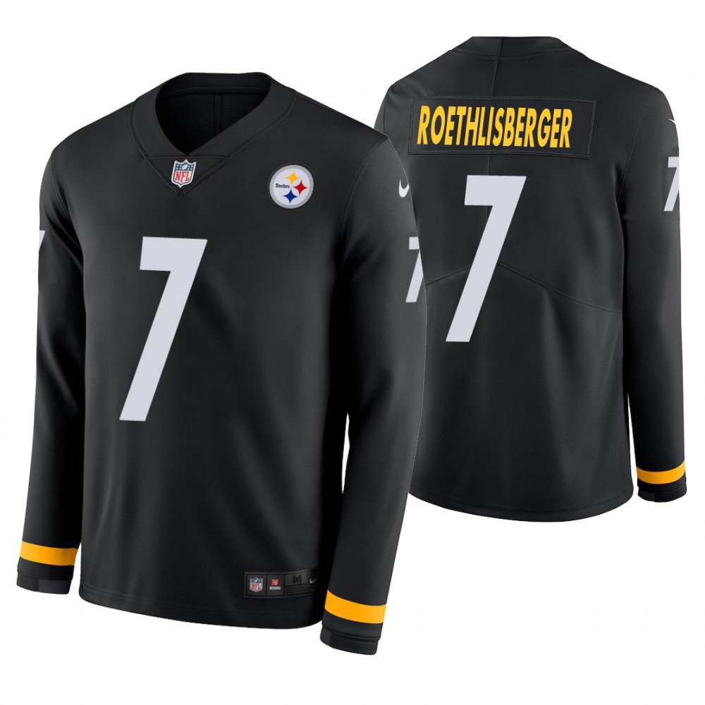 Pittsburgh Steelers #7 Ben Roethlisberger Black Therma Long Sleeve Stitched Jersey