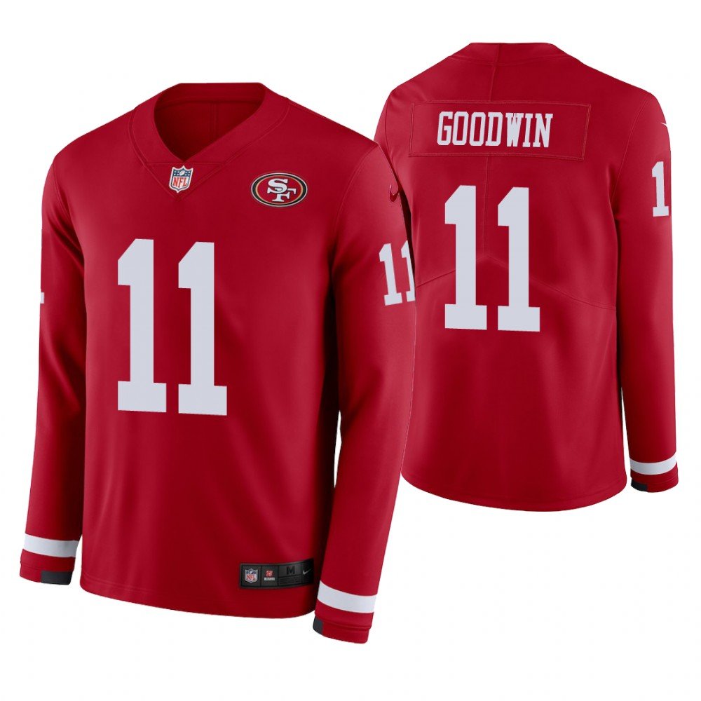 San Francisco 49ers #11 Marquise Goodwin Scarlet Therma Long Sleeve Stitched Jersey