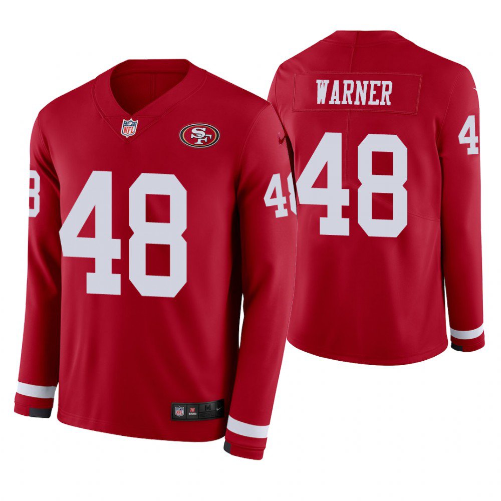 San Francisco 49ers #48 Fred Warner Scarlet Therma Long Sleeve Stitched Jersey