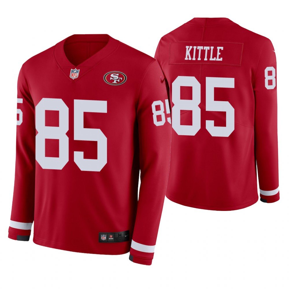 San Francisco 49ers #85 George Kittle Scarlet Therma Long Sleeve Stitched Jersey