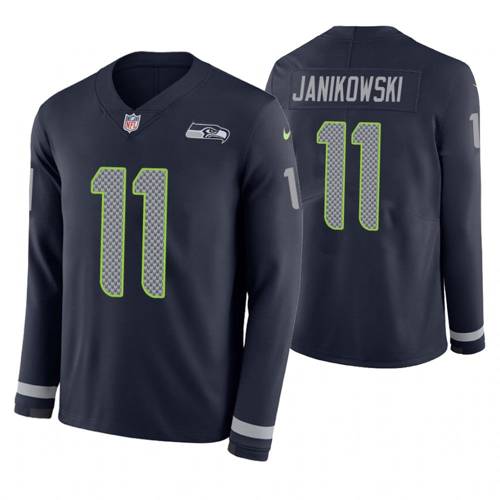 Seattle Seahawks #11 Sebastian Janikowski Navy Therma Long Sleeve Stitched Jersey