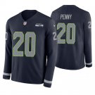 Seattle Seahawks #20 Rashaad Penny Navy Therma Long Sleeve Stitched Jersey