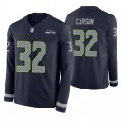 Seattle Seahawks #32 Chris Carson Navy Therma Long Sleeve Stitched Jersey