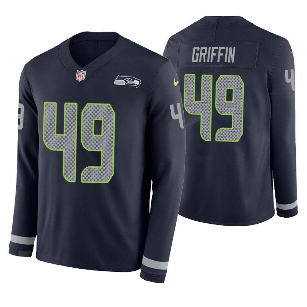 Seattle Seahawks #49 Shaquem Griffin Navy Therma Long Sleeve Stitched Jersey