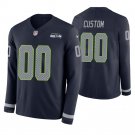 Seattle Seahawks Custom Name And Number Navy Therma Long Sleeve Stitched Jersey