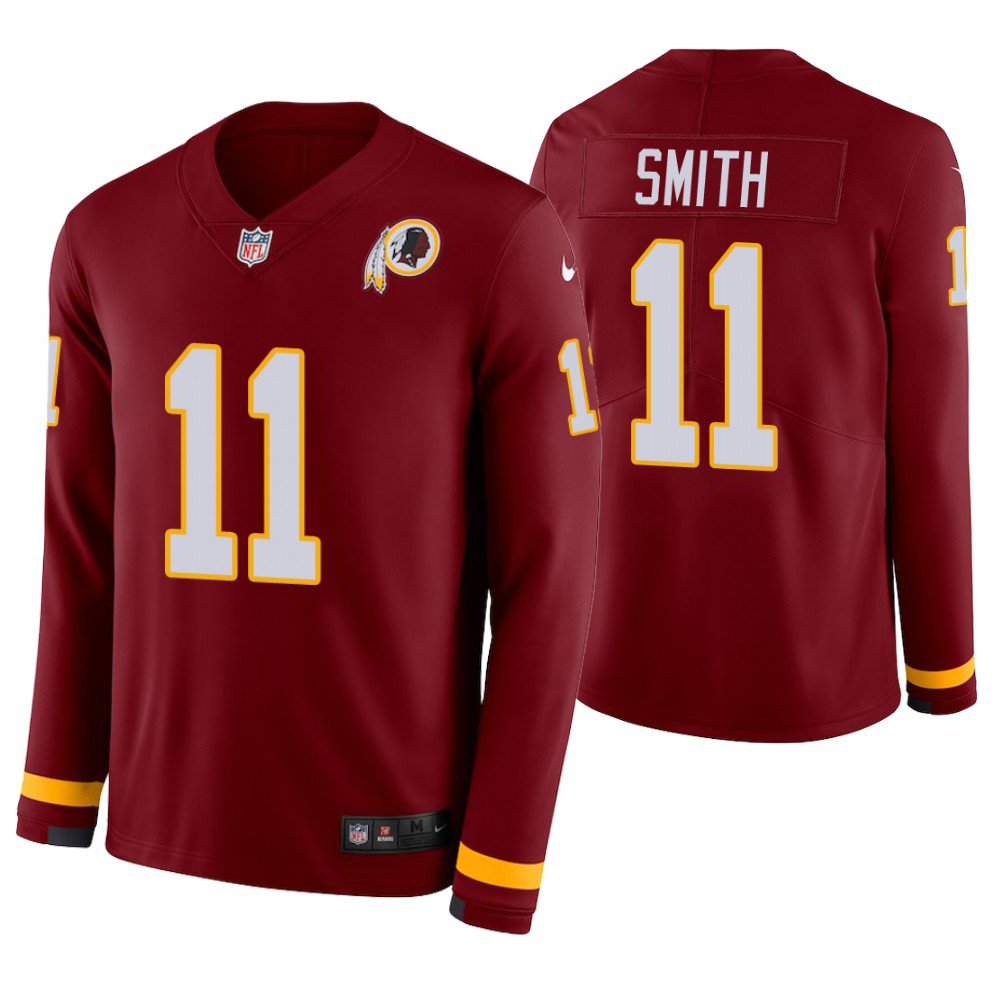 Washington Redskins #11 Alex Smith Burgundy Therma Long Sleeve Stitched Jersey