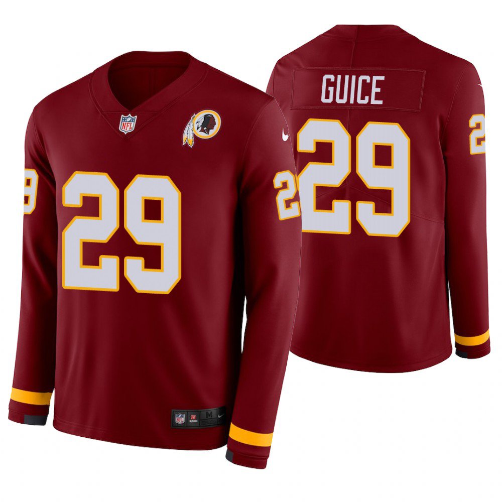 Washington Redskins #29 Derrius Guice Burgundy Therma Long Sleeve Stitched Jersey