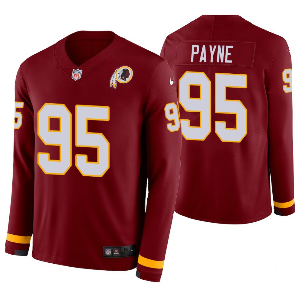Washington Redskins #95 DaRon Payne Burgundy Therma Long Sleeve Stitched Jersey