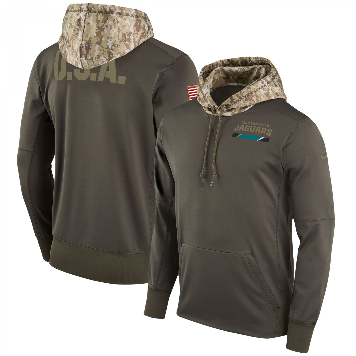 Jacksonville Jaguars Salute to Service Sideline Therma Pullover Hoodie &acirc;�� Olive