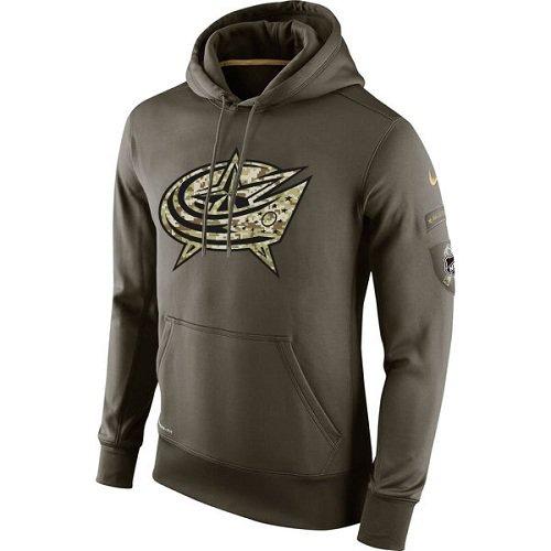 Men's Columbus Blue Jackets Olive Salute To Service Therma Performance Hoodie