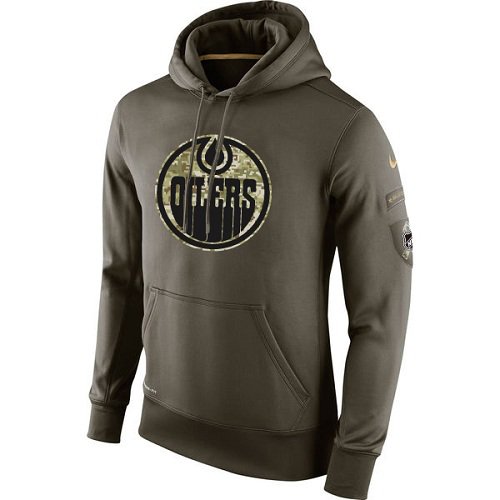 Men's Edmonton Oilers Olive Salute To Service Therma Performance Hoodie