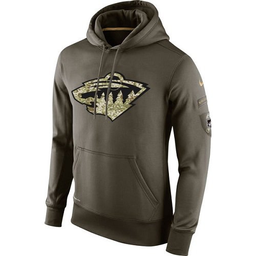 Men's Minnesota Wild Olive Salute To Service Therma Performance Hoodie