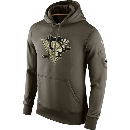 Men's Pittsburgh Penguins Olive Salute To Service Therma Performance Hoodie