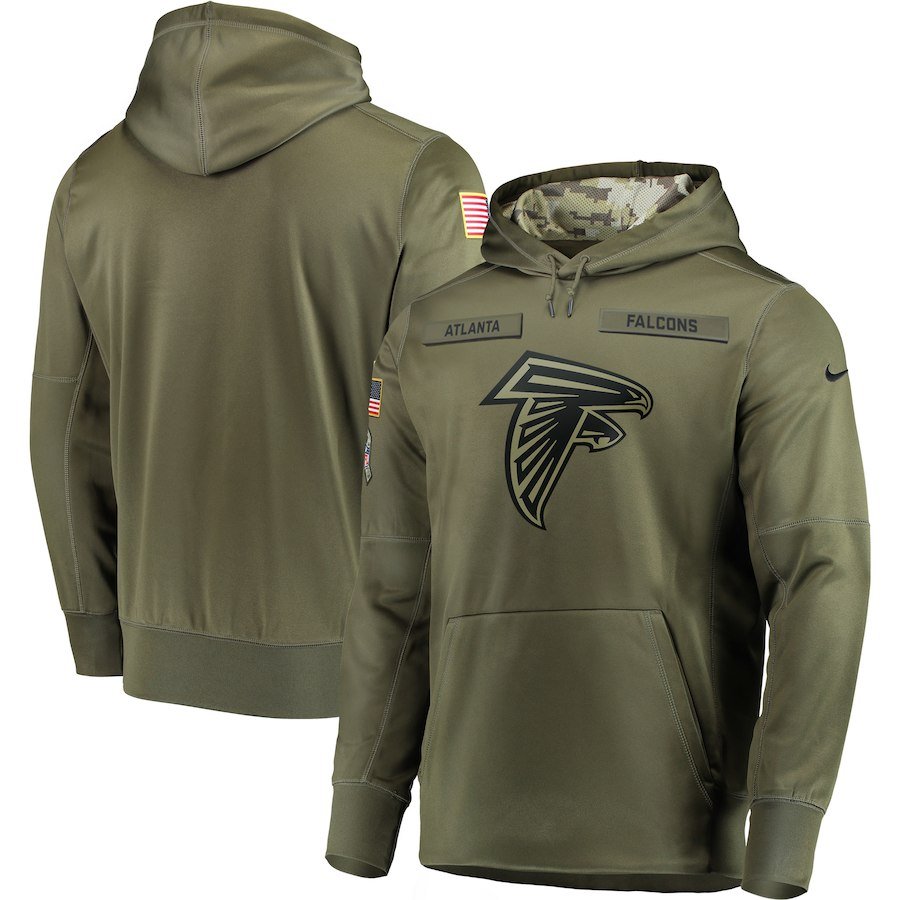 Atlanta Falcons Olive Salute to Service Sideline Therma Performance Pullover Hoodie