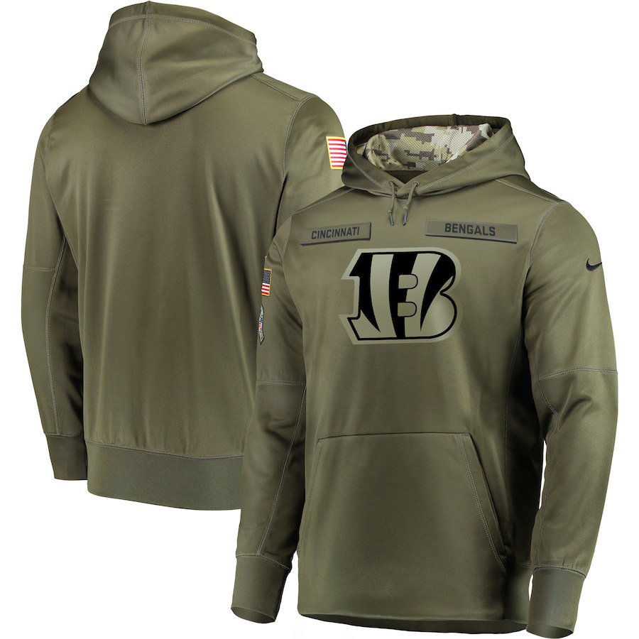 Cincinnati Bengals Olive Salute to Service Sideline Therma Performance Pullover Hoodie
