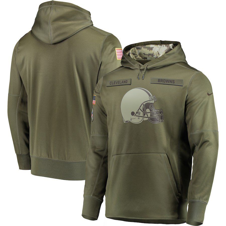 Cleveland Browns Olive Salute to Service Sideline Therma Performance Pullover Hoodie
