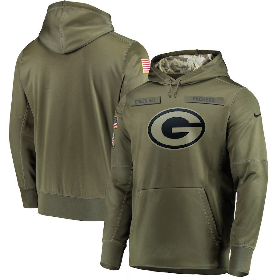 Green Bay Packers Olive Salute to Service Sideline Therma Performance Pullover Hoodie