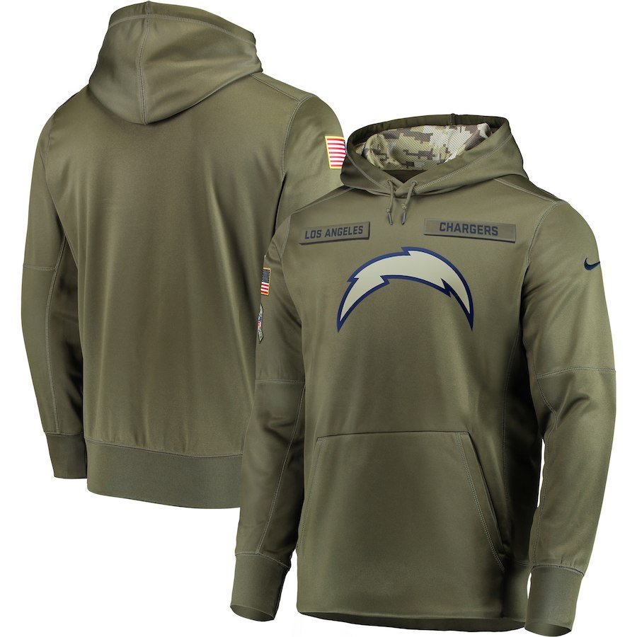 Los Angeles Chargers Olive Salute to Service Sideline Therma Performance Pullover Hoodie