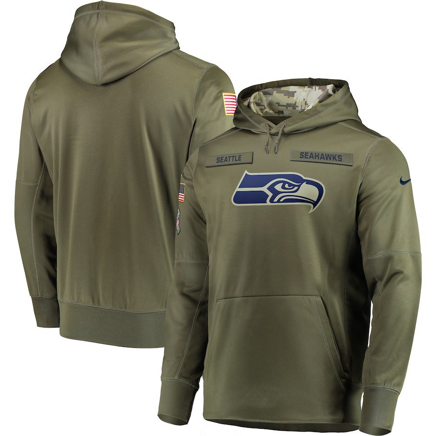 Seattle Seahawks Olive Salute to Service Sideline Therma Performance Pullover Hoodie