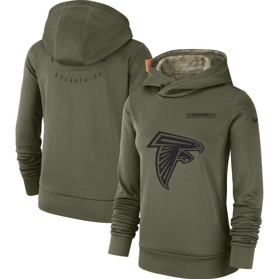 Women's Atlanta Falcons 2018 Olive Salute to Service Therma Pullover Hoodie