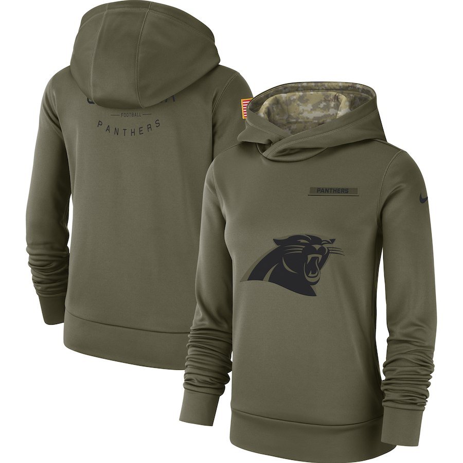Women's Carolina Panthers 2018 Olive Salute to Service Therma Pullover Hoodie