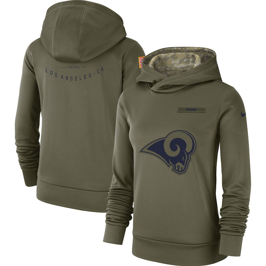 Women's Los Angeles Rams 2018 Olive Salute to Service Therma Pullover Hoodie