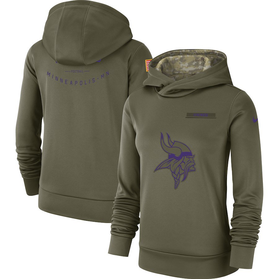 Women's Minnesota Vikings 2018 Olive Salute to Service Therma Pullover Hoodie