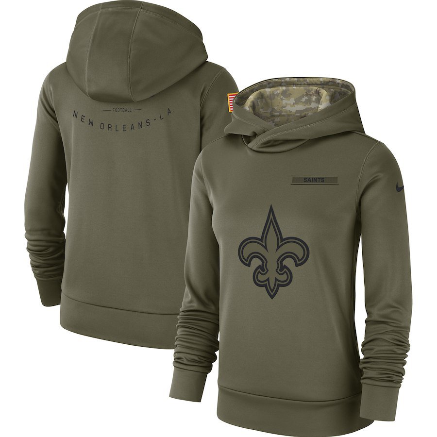 Women's New Orleans Saints 2018 Olive Salute to Service Therma Pullover Hoodie